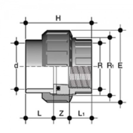 Union with female socket and thread pvc-u Fip