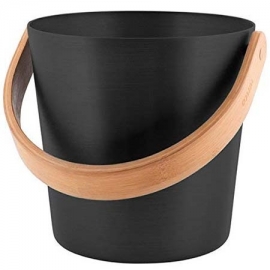 Black aluminium sauna bucket with a wooden handle Rento