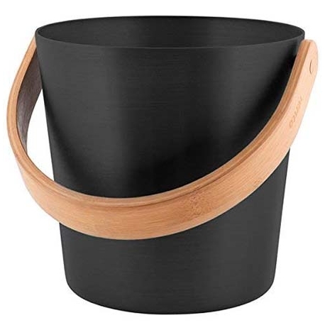 Black aluminium sauna bucket with a wooden handle Rento