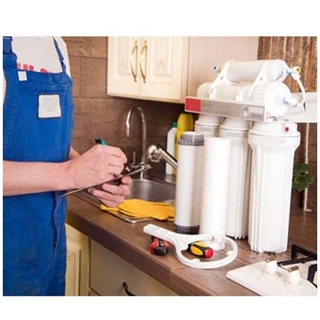 Filter installation under bench