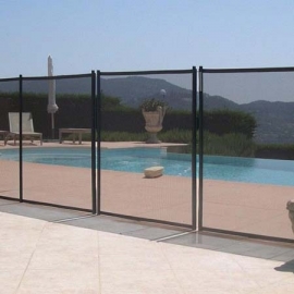 Protective pool fence with mesh