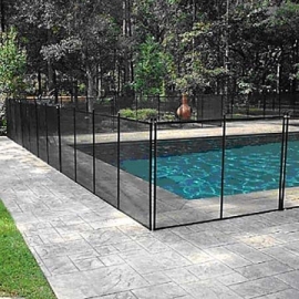 Protective pool fence with mesh