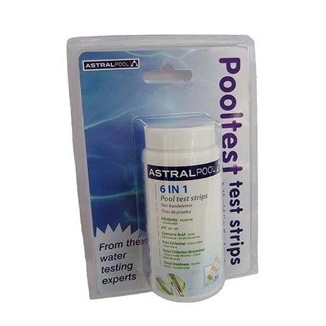 Test strips free chlorine/pH/alkalinity/bromine/water hardness/cyanuric acid Astral