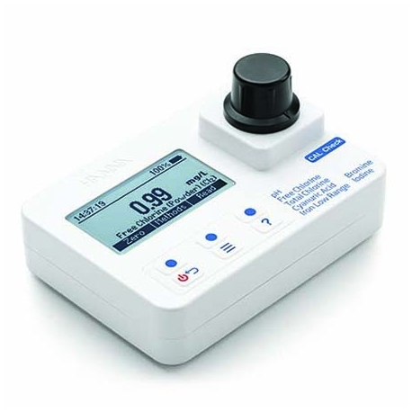 Photometer bromine, free and total Cl, cyanuric acid, iron LR, iodine and pH Hanna